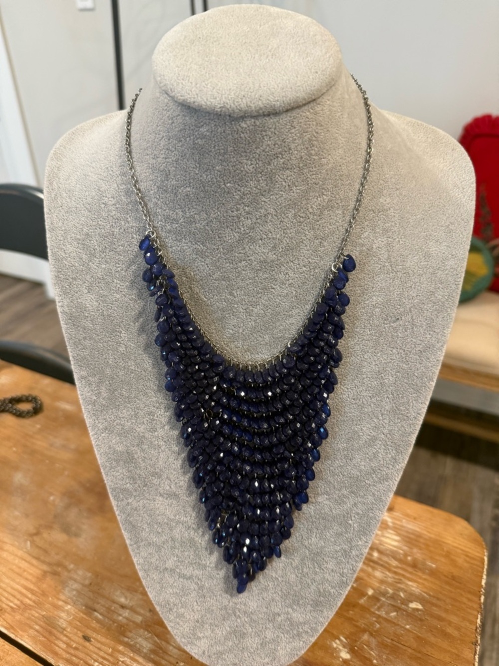 Elegant Navy Beaded Cascade Necklace - Women's Jewelry